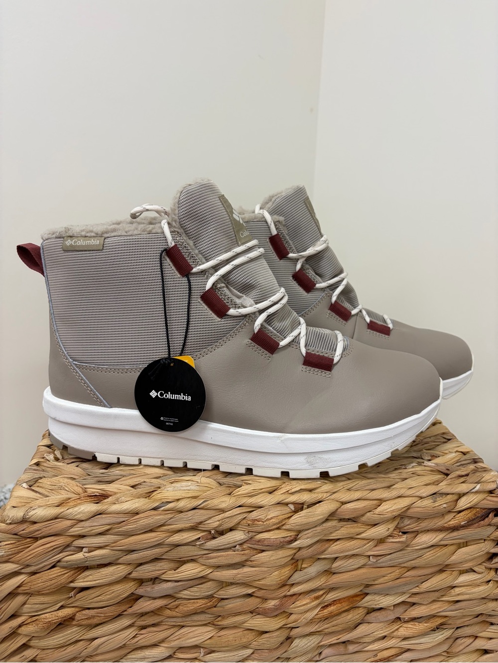 Columbia Taupe and Burgundy Women's Winter Lace-Up Boots